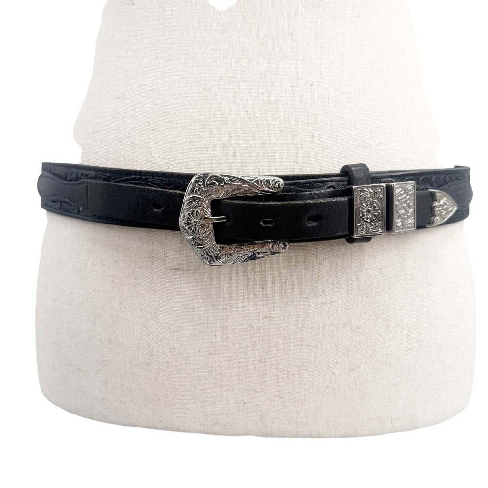 Harley-Davidson Black Leather Belt with Silver Engraved Buckle - Picture 4 of 12